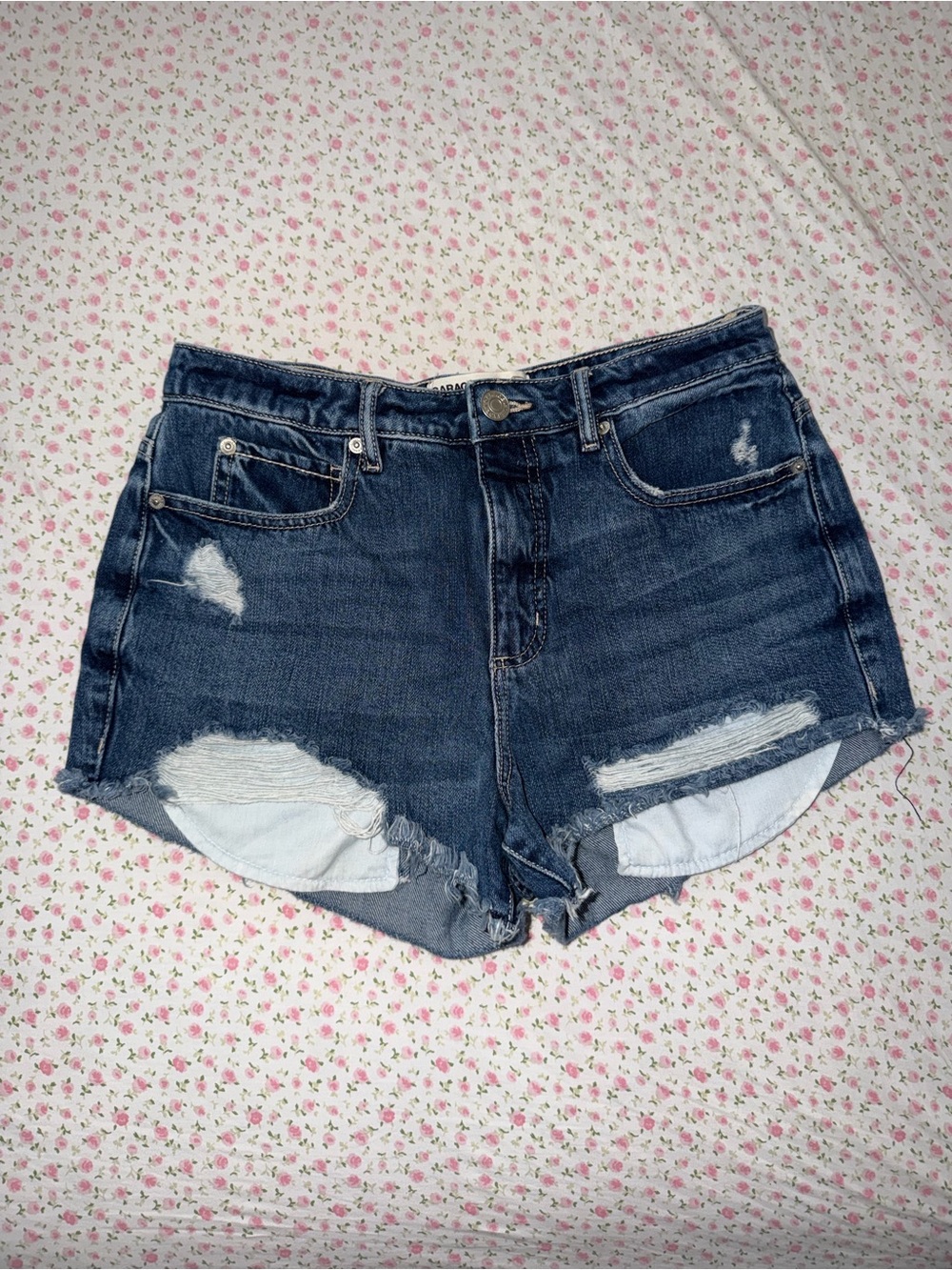 Garage Dark Blue Distressed Denim Shorts